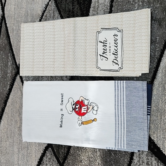 EMBROIDERED M&M MAKING IT SWEET & FRESH & DELICIOUS KITCHEN TOWELS SET-OF-2 - Picture 4 of 7